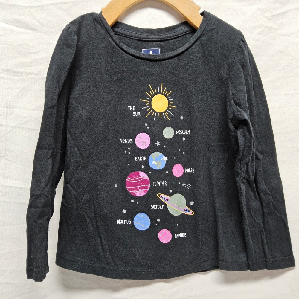 Gap Solar System Graphic T-Shirt Toddler Girls 4T Gray Long‎ Sleeve Cotton Space